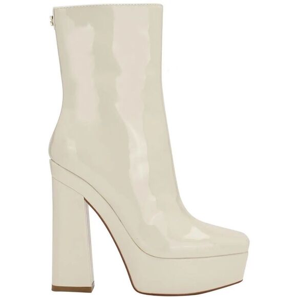 Guess Womens Byra Ivory Patent Square Toe Block Heel Mid-Calf Boots Shoes 8.5 - Picture 2 of 9